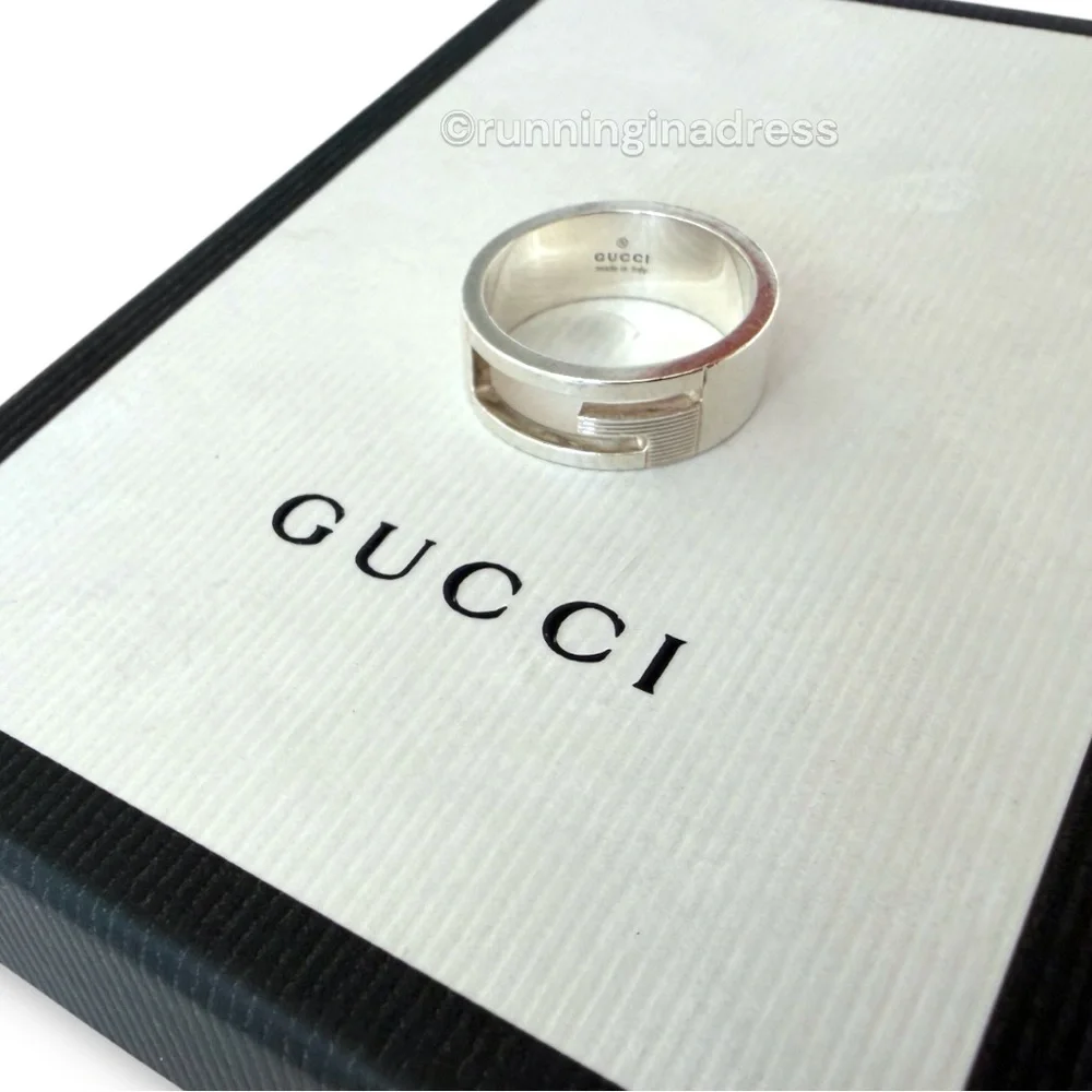 Authentic Gucci G Logo Cut-Out Ring Sterling Silver 925 Vintage Band Size 9